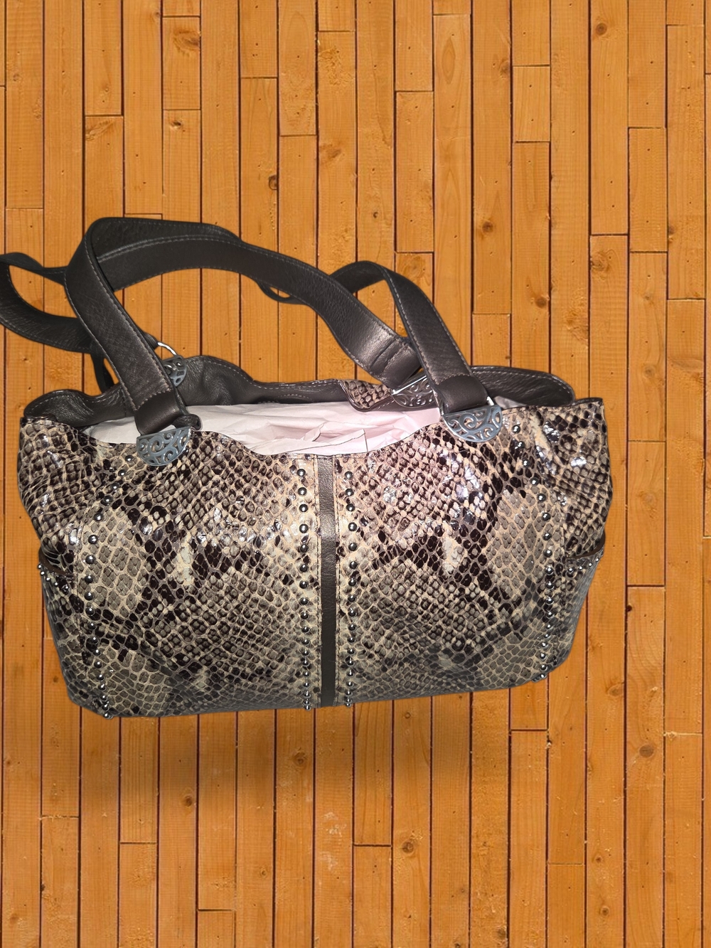 Brighton Black and Gray Snake-Print Shoulder Bag With Box And Dust Bag - Picture 3 of 3